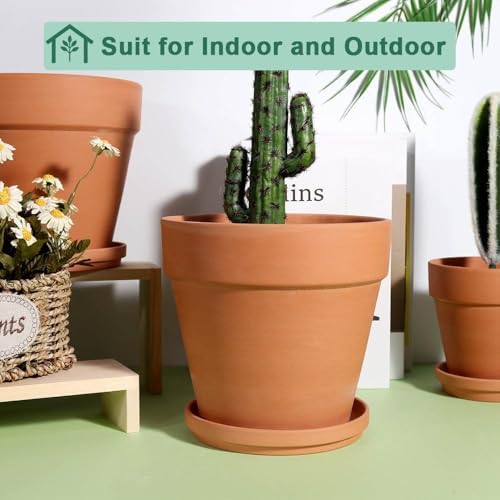 vensovo 8 Inch Clay Pot for Plant with Saucer - 2 Pack Large Terra Cotta Plant Pot with Drainage Hole, Clay Planters Pot