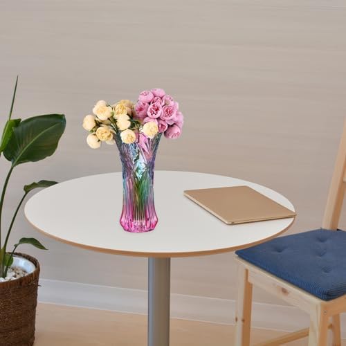 Rainbow Glass Vase Wide Mouth Glass Colorful Vase for Bookshelf Dinner Table Indoor Office Desktop Meeting Room Bathroom Countertop Iridescent