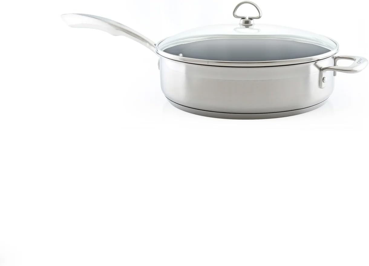 Chantal Induction 21 Steel 1 quart NonStick Saucepan with Tempered Glass Lid, Ceramic Non Stick, Brushed Stainless Steel