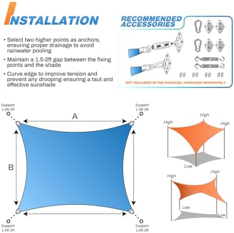 TANG 20' x 20' Sun Shade Sail Rectangle Outdoor Canopy UV Block Sunshades for Patio, Square Shade Cloth for Backyard Porch Deck Garden Pergola Cover