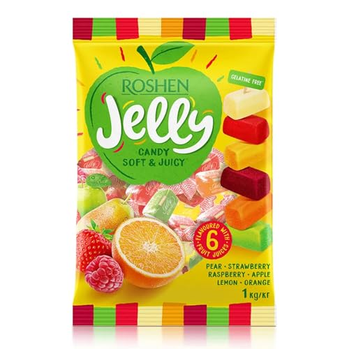 Roshen Mixed Fruit Jelly Candy, 2.2 lb (1 kg) Bulk Bag – Soft & Juicy Fruit Jelly Candies with 6 Fruit Juices, Gelatin-Free, Kosher & Halal Chewy Candy