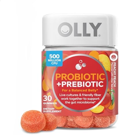OLLY Probiotic + Prebiotic Gummy, 500 million CFUs, Peachy Peach - 30 Count