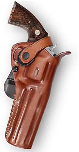 Masc OWB Leather Paddle Revolver Holster with Retention Strap, Fits Python .357 Magnum 6-inch, Right Hand Draw Brown Color #1306#