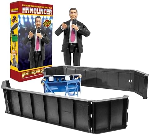 Talking Ring Announcer & Barricade Set for Wrestling Figures | Bring the Arena to Life with a Talking Announcer