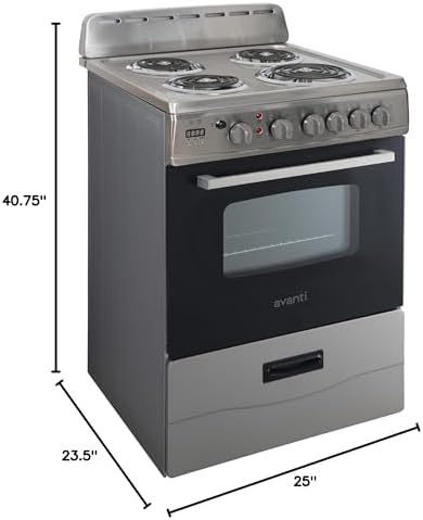Avanti Compact Series Electric Range Oven with Framed Glass Door, 4 Coil Burners for Flexible Cooking, Pull-Out Storage Drawer, 2.6 Cu.Ft.