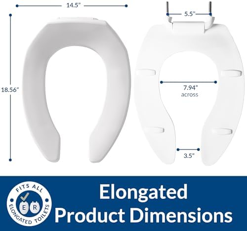 CHURCH 295CT Commercial Open Front Plastic Toilet Seat, Heavy Duty Industrial Seat without Lid, Secure Installation for Long Lasting Use, Made in USA, Elongated, Black