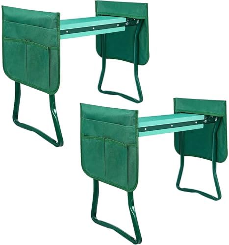 iPower Garden Kneeler and Seat Foldable Kneeling Bench with Sturdy Soft EVA Foam Pad for Outdoor, Fishing, Camping, 2 Tool Pouches Included, Green