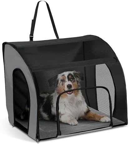 K&H Dog Car Seat, Travel Safety Carrier for Pets, Medium, Gray/Black | Enclosed Car Seat for Dogs, Soft-Sided Covered Pet Carrier, Washable Pad, Multiple Entrances, Mesh Windows, 24x19x17in