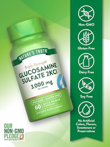 Nature's Truth Glucosamine Sulfate Capsules | 3000mg | 60 Count | Triple Strength | Non-GMO & Gluten Free Supplement | Triple Strength | Non-GMO &