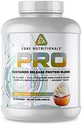 Core Nutritionals Pro Sustained Release Protein Blend, Digestive Enzyme Blend, 25G Protein, 2G Carb, 69 Servings (Frosted Vanilla Cupcake)