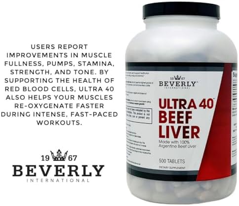Beverly International Ultra 40 Grass Fed Desiccated Beef Liver, 500 Tabs | 100% Argentine Beef Liver, Golden-Era Secret for Boosting Muscle Growth, Stamina & Performance