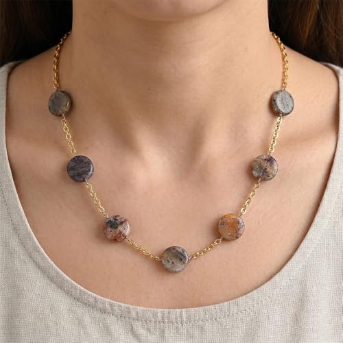 Beaded Necklace 24-26 Inches in ION Plated Gold Stainless Steel