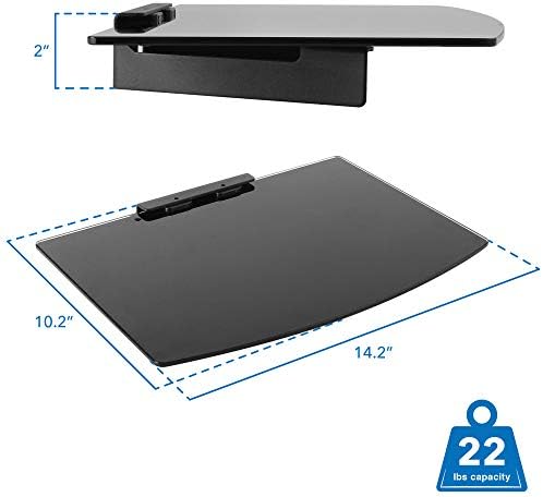Mount-It! Floating Wall Shelf – Tempered Glass Media Shelf for Cable Box, DVD Player, Gaming Consoles (PS5, Xbox, Roku)