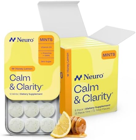 Neuro Calm & Clarity Mints - GABA L-Theanine Stress Supplement with Vitamin D3 - Non-Drowsy, Functional Calming Mints for Mood
