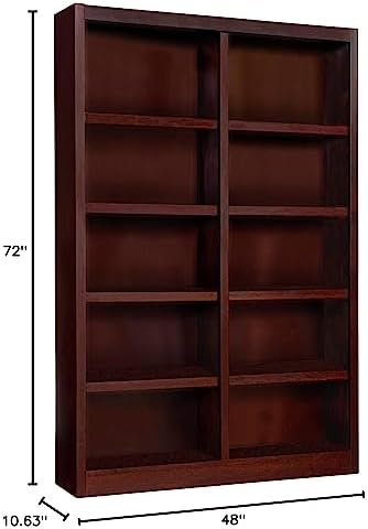Concepts In Wood Traditional 72inches Tall 10-Shelf Double Wide Wood Bookcase, Cherry