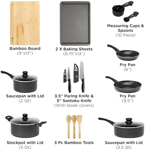 Ecolution Easy Clean Ceramic Nonstick Cookware Set, Dishwasher Safe Kitchen Pots and Pans Set, Comfort Grip Handle, Even Heating