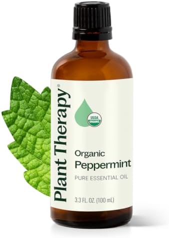 Plant Therapy Organic Peppermint Essential Oil, 100 mL (3.3 oz), 100% Pure and Undiluted, USDA Certified Organic, for Diffusion, Skin, and Hair