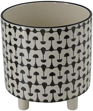 Creative Co-Op Round Stoneware Planters with Geometric Prints, Black and White