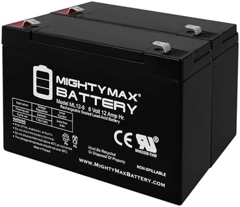 Mighty Max Battery ML12-6F2-6 Volt 12 AH, F2 Terminal, Rechargeable SLA AGM Battery