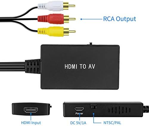 HDMI to RCA Converter, HDMI to AV for Apple TV, Roku, Fire Stick - Black