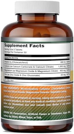 Amazing Formulas Calcium Magnesium Zinc D3-300 Tablets Per Bottle Supplement (Calcium 1000mg - Magnesium 400mg - Zinc 25mg Plus Vitamin D3 600 IU - Per Serving of 3 Tablets)