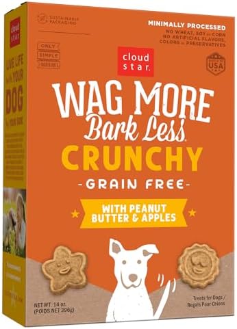 Cloud Star Wag More Bark Less - Dog Treats - Crunchy Biscuits - Grain Free Peanut Butter & Apples - 14 oz Box