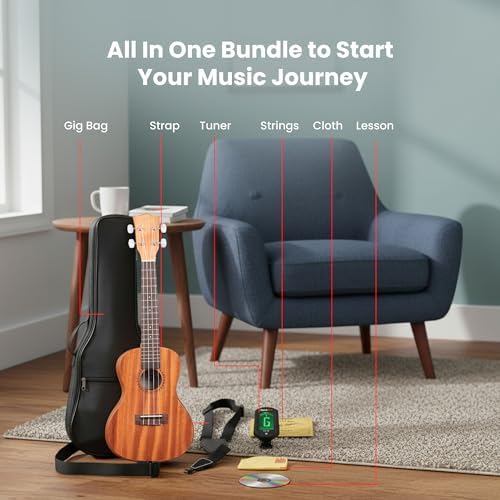 Kala KA-15C Satin Mahogany Concert Ukulele Bundle with Gig Bag, Tuner, Strap, Strings, Austin Bazaar Instructional DVD, and Polishing Cloth