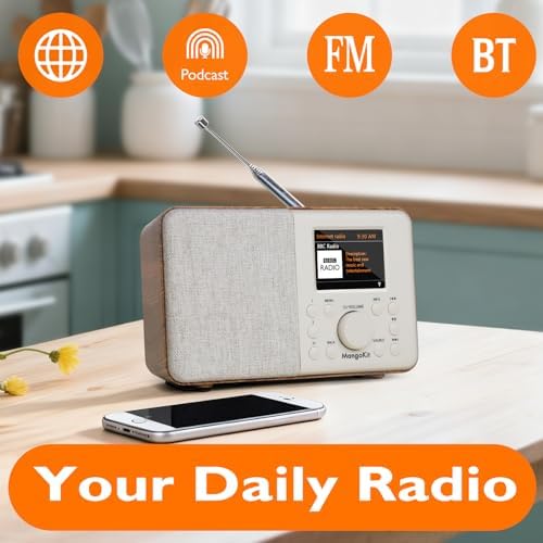 SR10 WiFi Radio, Bluetooth, FM & Internet, Walnut | 60 presets, dual alarms, colour display, OKTIV App control, podcast player, mains or AA battery, headphone jack, compact