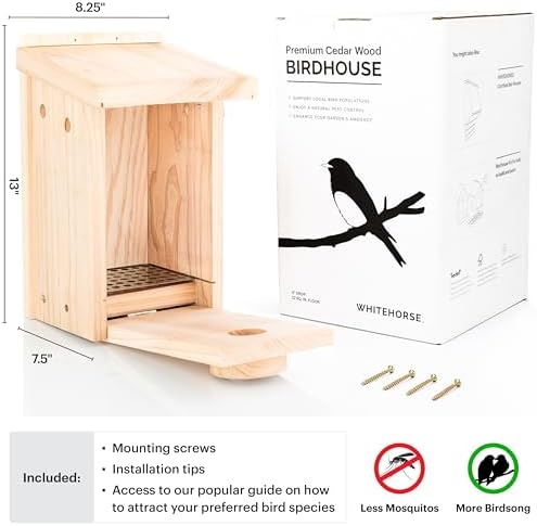 WHITEHORSE Bluebird House - Weatherproof Bird House for Outdoors - Cedar Birdhouse Built to NABS Specs - Nest Box for Bluebirds, Chickadees, Titmice