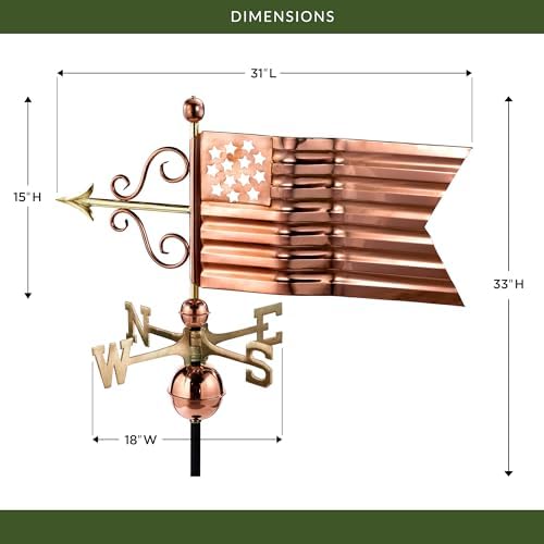 Good Directions 667P American Flag Weathervane, Polished Copper
