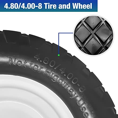 16" 4.80/4.00-8 Flat Free Solid Polyurethane Tire and Wheel with 2Pcs 3/4" Bearing, 1 Pack PU Airless Tires with 5/8" Ball Bearings 6" Iron Hub for Hand Truck/Tool Cart/Garden Carts, 1 Pc