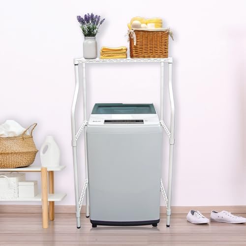 Magic Chef Compact Home Laundry Stand with Upper Dryer Shelf, White | Compact Laundry Stand, White Powder Coated Metal