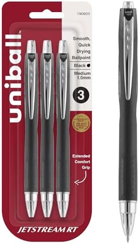 uni-ball Jetstream RT Ballpoint Pens, Bold Point (1.0mm), Black, 3 Count | Retractable, Smooth Writing, Quick-Drying, Smear-Resistant