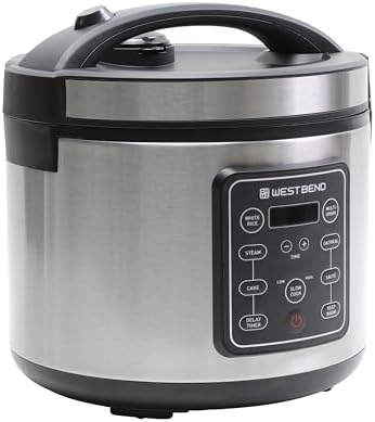 West Bend Rice & Grain Multi Cooker Programmable with 9 Preset Functions, Features Delay Start and Keep Warm Functions and Steam Basket, 20 Cups Cooked (10 cups uncooked), Stainless Steel