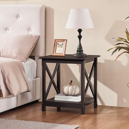 Yaheetech X-Side Frame End Table with 2-Tier Storage Shelf, Espresso