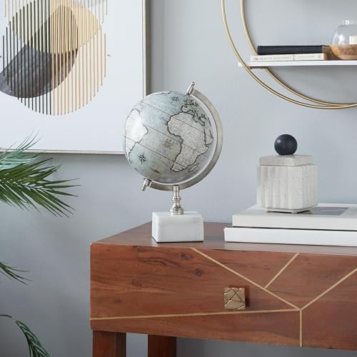Deco 79 Marble Globe, 9" x 8" x 14", White
