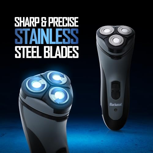 Barbasol Rotary Shaver, Rechargeable Electric Rotary Shaver with Stainless Steel Blades, Pop-Up Trimmer, Wireless Cordless Electric Razor, Close Shave