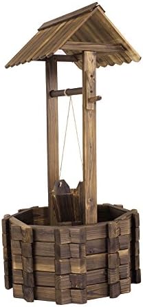 Wishing Well Rustic Fir Wood Bucket Planter Yard Garden Lawn Wooden Wedding New