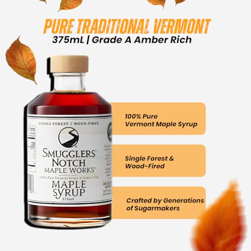 Smugglers’ Notch Maple Works – Bourbon Barrel Aged – 100% Pure Vermont Maple Syrup – Natural Sweetener & Gluten Free – Rich Taste – Waffles and Pancakes, Cocktails, Marinades, 3.38 Fl Oz. (100 mL)