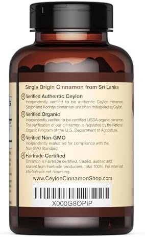 Organic Ceylon Cinnamon Capsules, USDA Certified Supplement - 90 Count | Premium Grade, True Sri Lankan Variety, Cinnamomum Verum, All-Natural, Non-GMO, Gluten Free, Made in the USA (GMP)