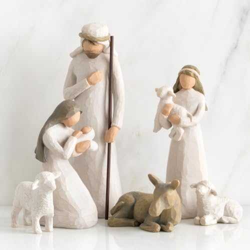 Willow Tree Shepherd and Stable Animals, Sculpted Hand-Painted Nativity Figures, 4-Piece Set | Designed by Artist Susan Lordi, Build the Nativity Scene, a Timeless Holiday Tradition to Display on Mantel or Tabletop