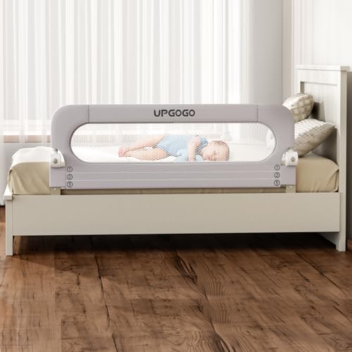 UPGOGO Folding Bed Rail for Toddlers, White, 71" L x 23.6" H | U-shaped base，Reinforced Anchors, Built-in Sponge , Secure lock