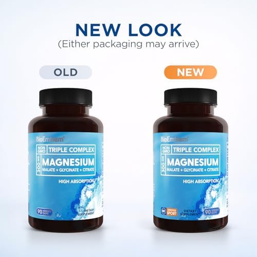 BioEmblem Triple Magnesium Complex | 300mg Magnesium Glycinate, Malate & Citrate | High Absorption Chelated Formula | Vegan, Non-GMO