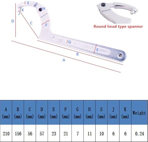 Chrome Vanadium C Pin Spanner Adjustable Hook Wrench, Round Head 32-76mm