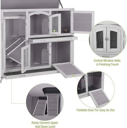 Outdoor Rabbit Hutch Indoor Bunny on Wheels Large Guinea Pig Cage with Run for Any Small Animals,Removable Pull Out Tray