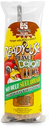 C&S Peanut Delight No Melt Suet Dough Log, Suet Dough for Wild Birds, 1 pound