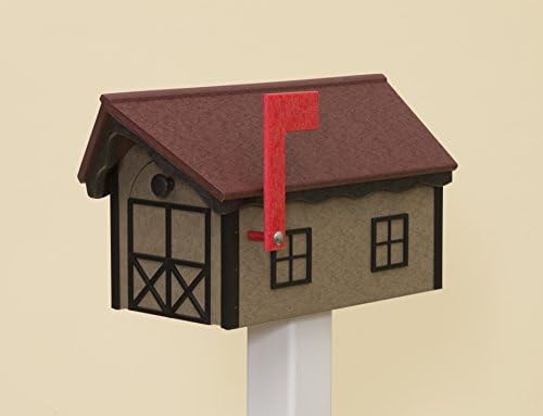 Vinyl Amish Barnstyle Mailbox (Weatherwood with Black Trim & Red Roof)