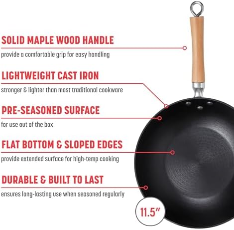 JOYCE CHEN Professional Series 14-Inch Cast Iron Wok with Maple Handle