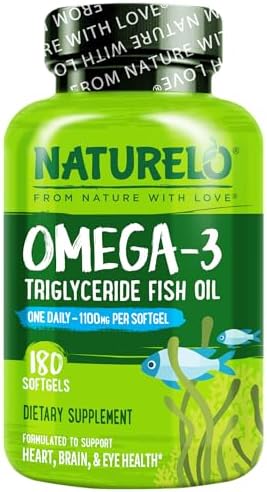 NATURELO Burpless Omega 3 Fish Oil Supplement, 1100mg, 60 Softgels | Triglyceride omega-3, omega 3 DHA EPA, liquid fish oil, 2 months supply