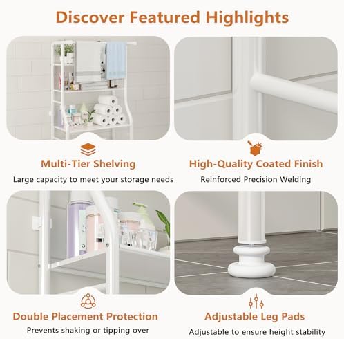 UDEAR 3-Tier Over The Toilet Rack,with Hanging Rod,Tower Shelf,Black